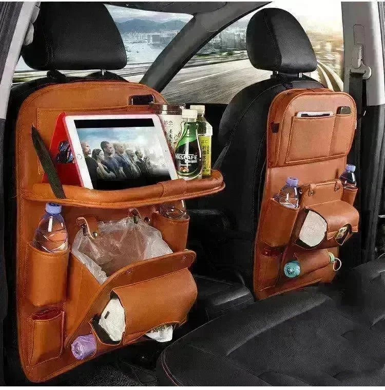 PU Leather Car Storage Bag Multifunction Seat Back Tray Hanging Bag Waterproof Car Seat Organizer Automotive Interior Accessories - EX-STOCK CANADA
