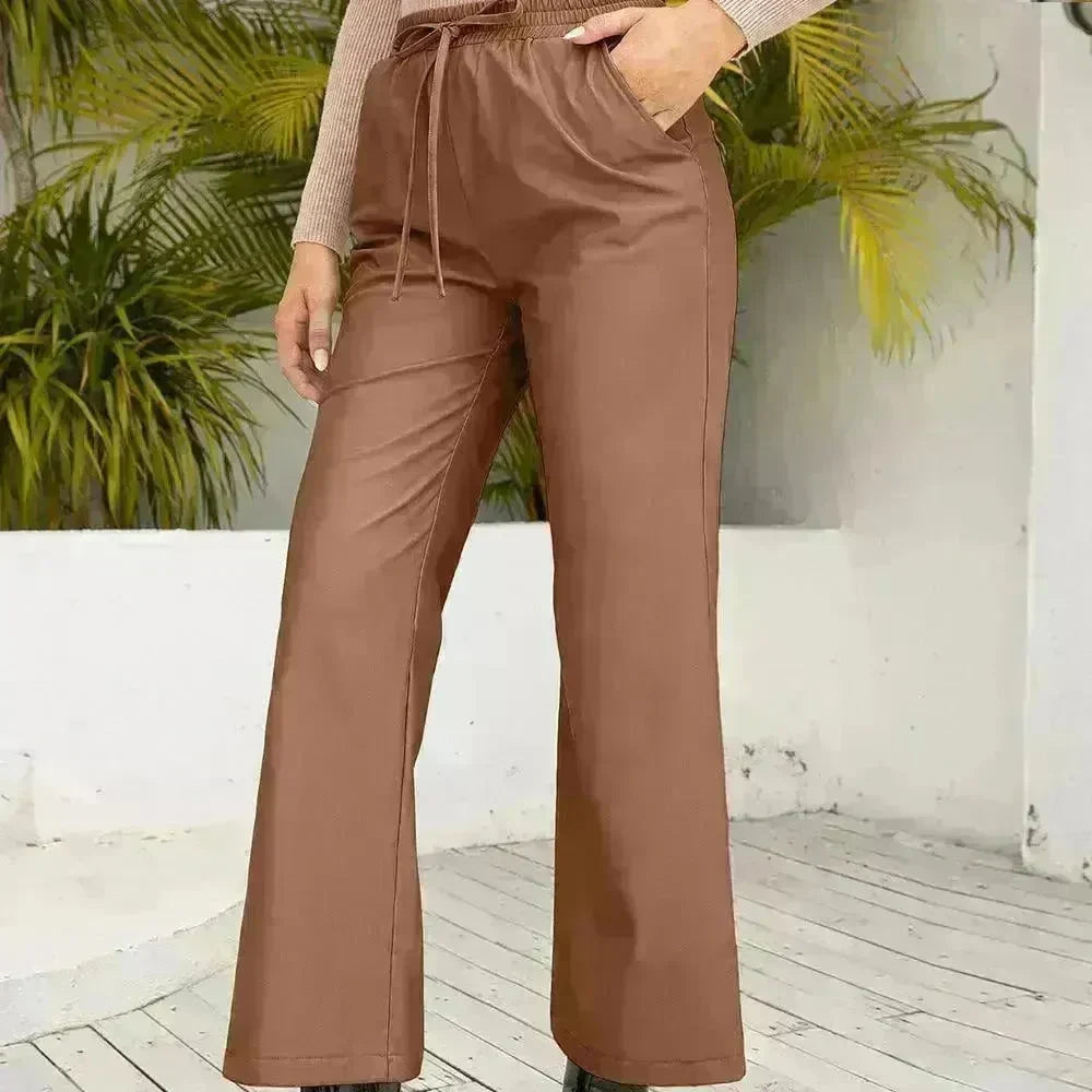 PU Loose Trousers Motorcycle Leather Straight Wide Leg Leather Pants Women - EX-STOCK CANADA