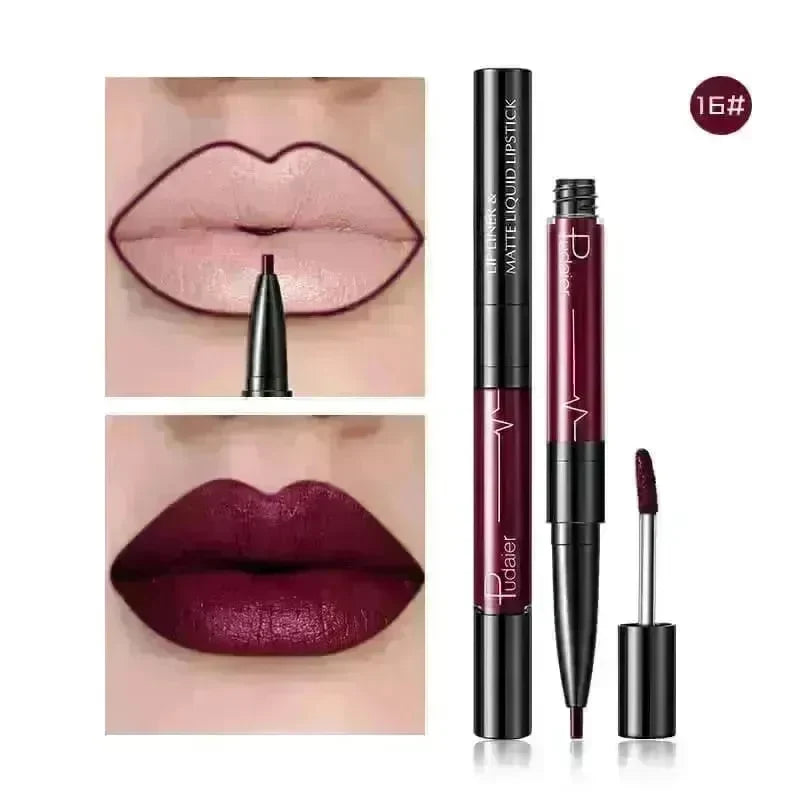 Pudaier Matte Lip Gloss Lip Liner 2 in1 Maquiagem Profissional Completa Agate Red Lip Tint Plumper Tattoo Makeup liquid Lipstick - EX-STOCK CANADA