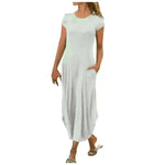 Pullover Short Sleeve Round Neck Mid Waist Solid Color Dress - EX-STOCK CANADA