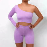 Pure Color Charming One-shoulder Sports Yoga Two-piece Fashion Suit Fitness Workout Gym wear for Women - EX-STOCK Canada