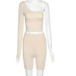 Pure Color Charming One-shoulder Sports Yoga Two-piece Fashion Suit Fitness Workout Gym wear for Women - EX-STOCK Canada