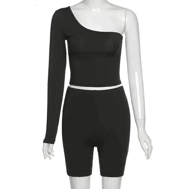 Pure Color Charming One-shoulder Sports Yoga Two-piece Fashion Suit Fitness Workout Gym wear for Women - EX-STOCK Canada