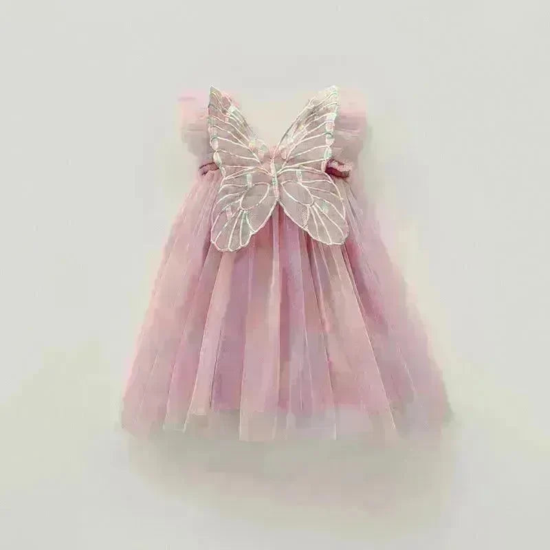 Rainbow Butterfly Wings Mesh Girl Dress - EX-STOCK CANADA