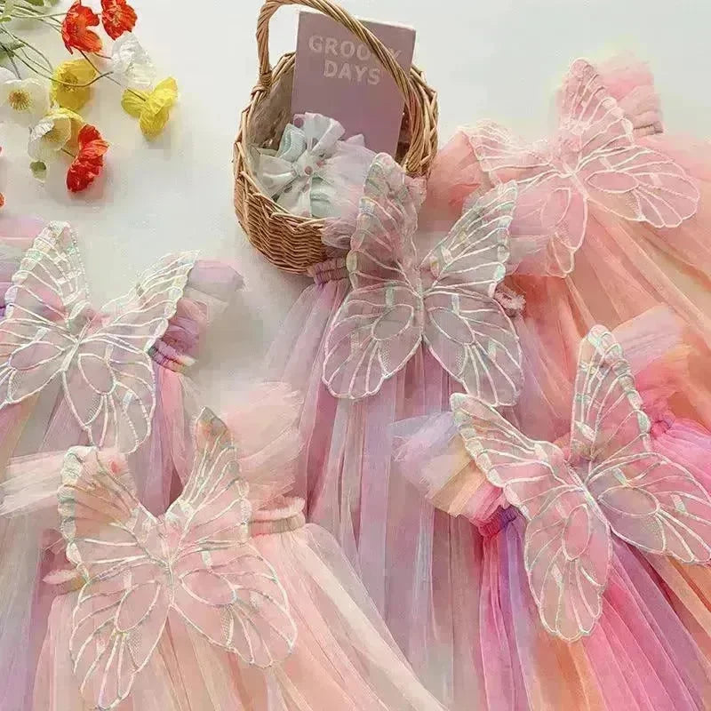 Rainbow Butterfly Wings Mesh Girl Dress - EX-STOCK CANADA