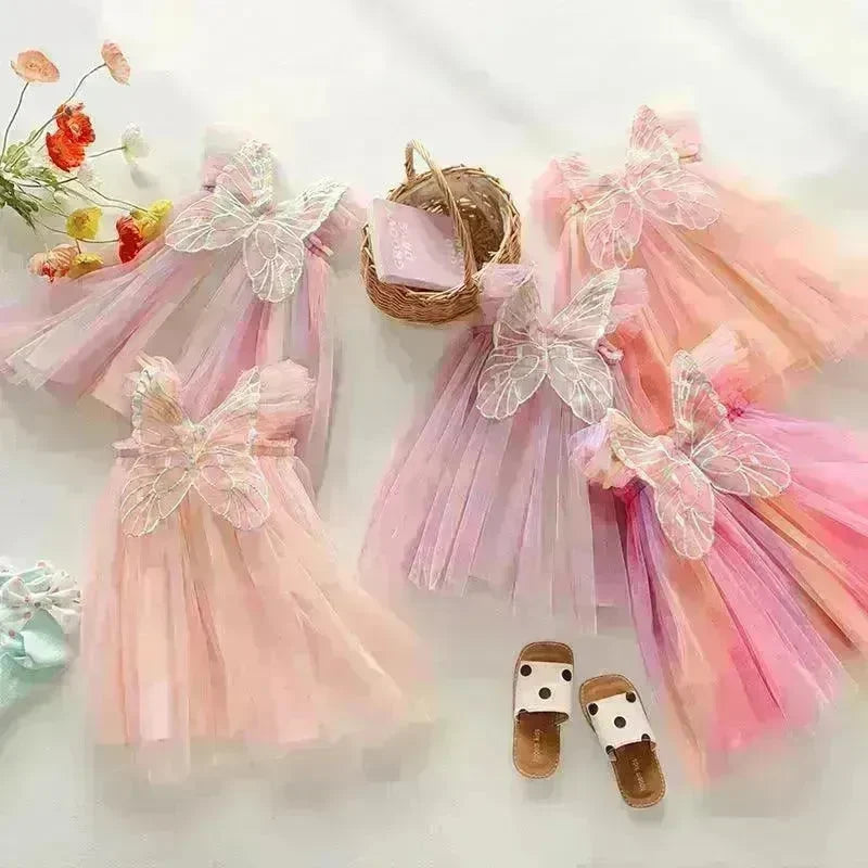 Rainbow Butterfly Wings Mesh Girl Dress - EX-STOCK CANADA