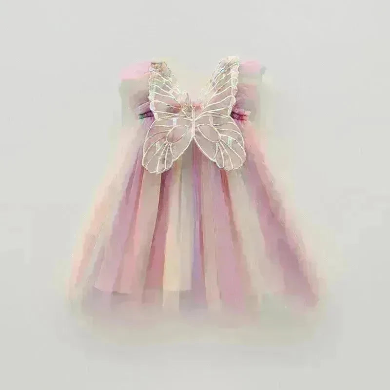 Rainbow Butterfly Wings Mesh Girl Dress - EX-STOCK CANADA