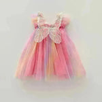 Rainbow Butterfly Wings Mesh Girl Dress - EX-STOCK CANADA