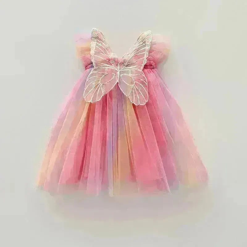 Rainbow Butterfly Wings Mesh Girl Dress - EX-STOCK CANADA