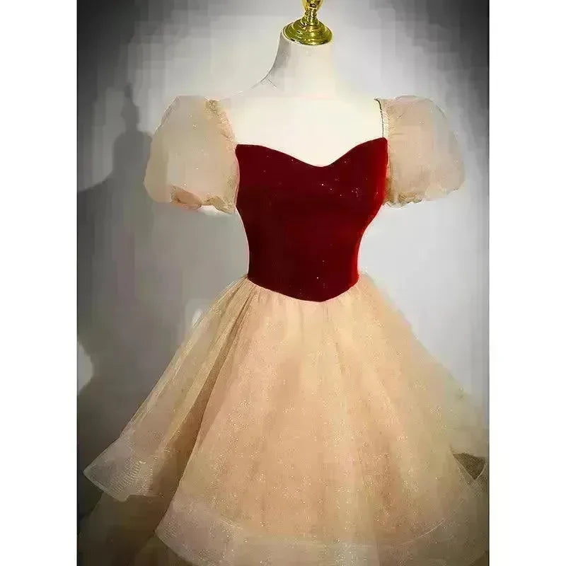 Red Wedding Dress French Princess Pettiskirt Gown - EX-STOCK CANADA