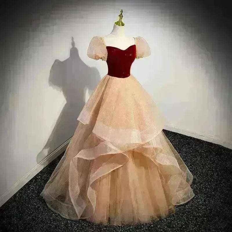 Red Wedding Dress French Princess Pettiskirt Gown - EX-STOCK CANADA
