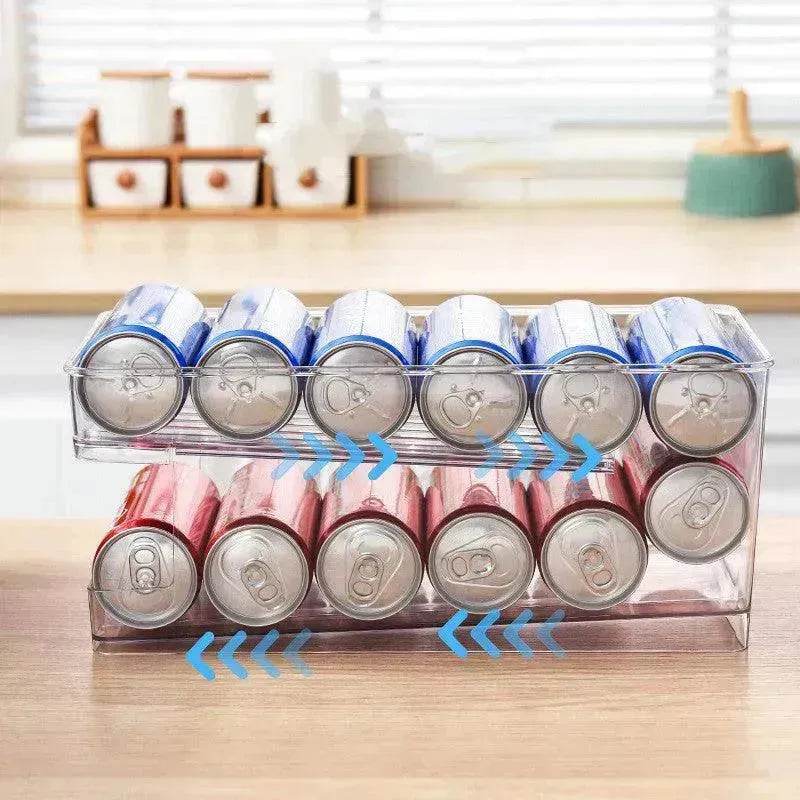 Refrigerator Beverage Storage Box Double-layer Self-rolling Kitchen Storage Rack - EX-STOCK Canada