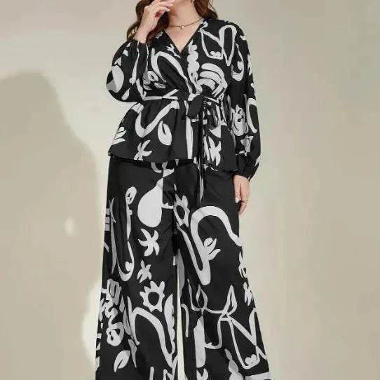 Retro Color V-neck Temperament Commute Literary Middle East Printing Shirt Outfit - EX-STOCK Canada