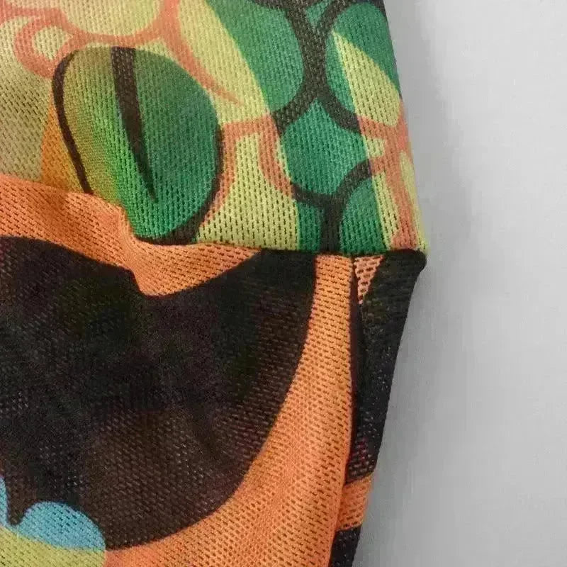 Retro Printed High Elastic Skinny Mesh Jumpsuit - EX-STOCK CANADA