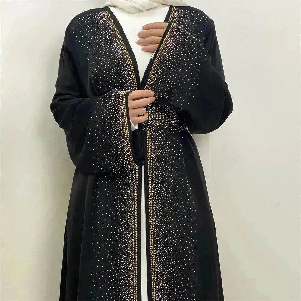 Rhinestone Lace-up Cardigan Abaya Dress for Arab Dubai Turkey Middle East Women - EX-STOCK Canada