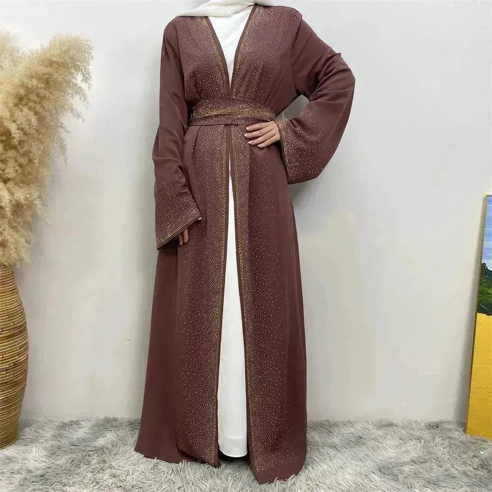 Rhinestone Lace-up Cardigan Abaya Dress for Arab Dubai Turkey Middle East Women - EX-STOCK Canada