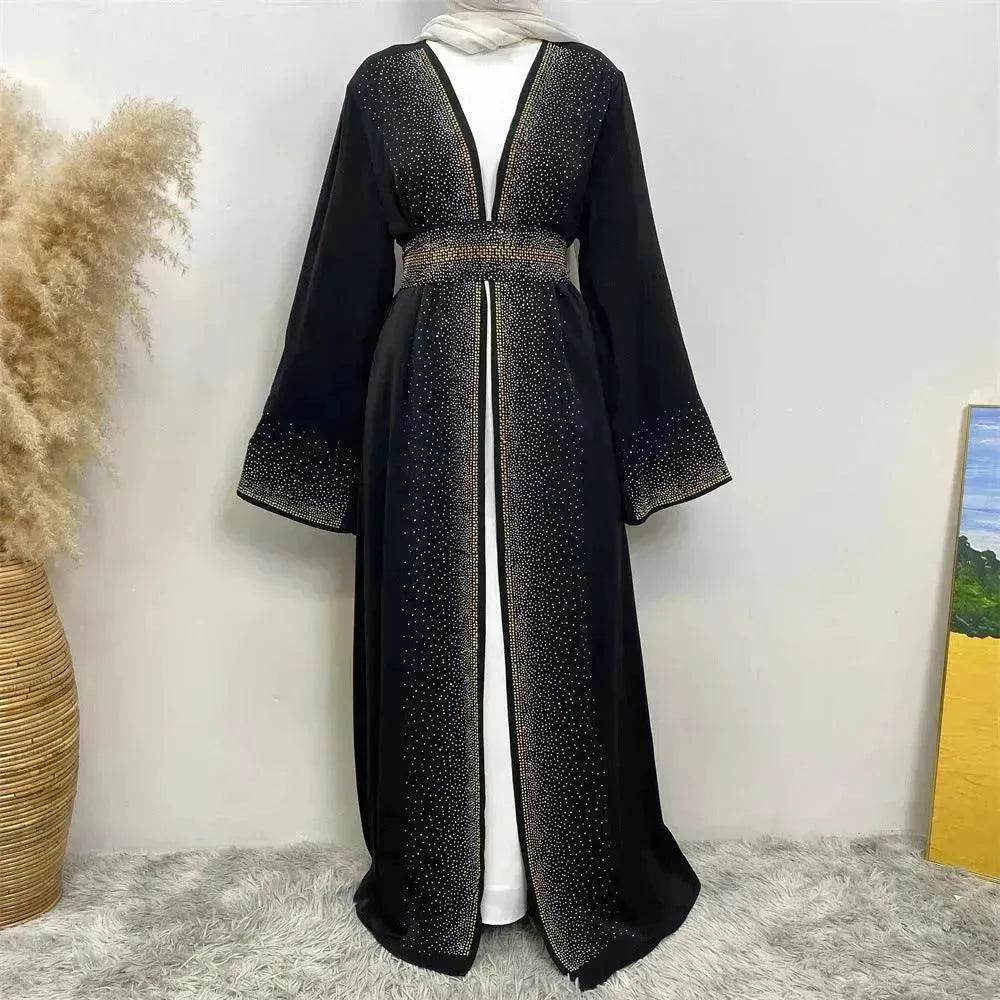 Rhinestone Lace-up Cardigan Abaya Dress for Arab Dubai Turkey Middle East Women - EX-STOCK Canada