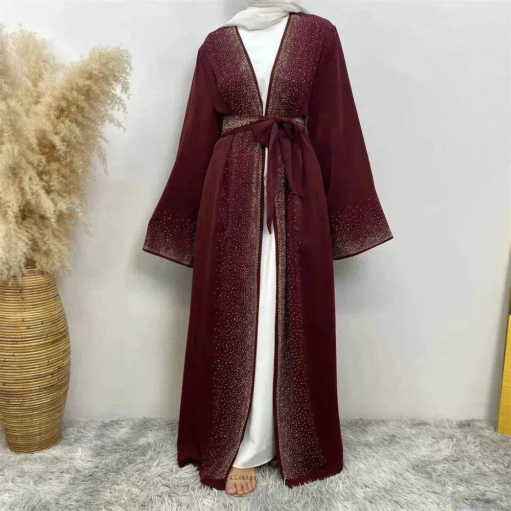 Rhinestone Lace-up Cardigan Abaya Dress for Arab Dubai Turkey Middle East Women - EX-STOCK Canada