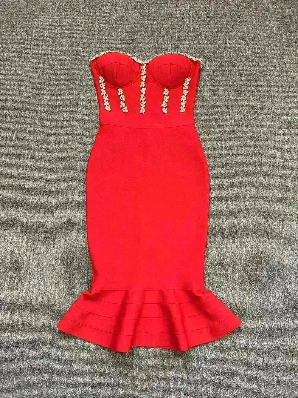 Rhinestone Waist-tight Hip Lotus Leaf Fishtail Gown - EX-STOCK CANADA