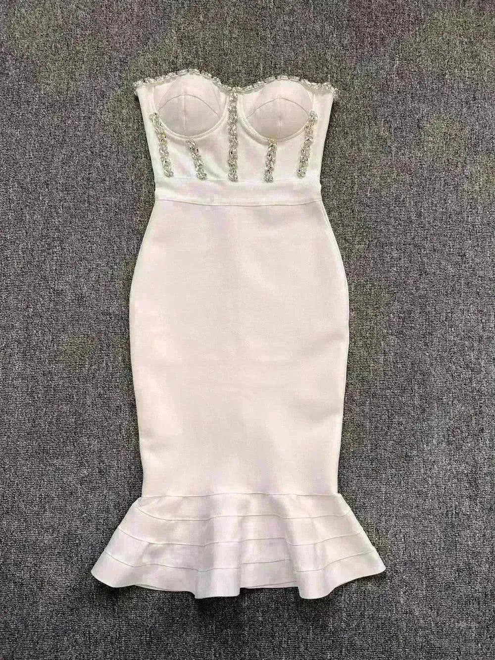 Rhinestone Waist-tight Hip Lotus Leaf Fishtail Gown - EX-STOCK CANADA