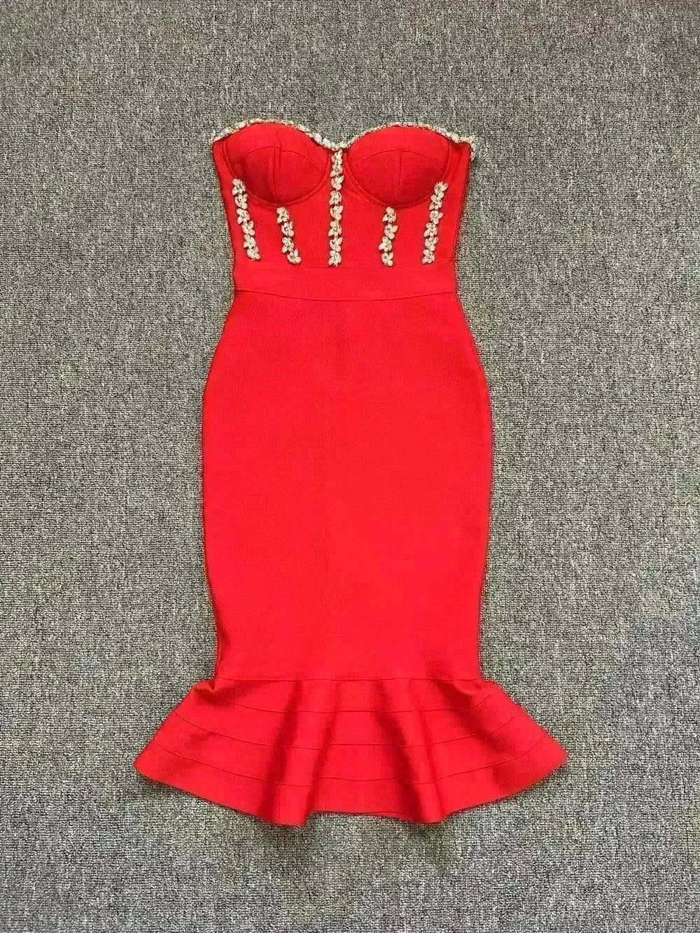 Rhinestone Waist-tight Hip Lotus Leaf Fishtail Gown - EX-STOCK CANADA