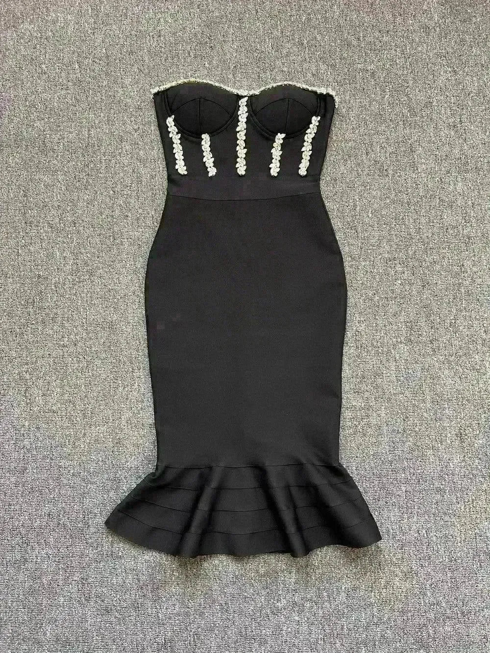 Rhinestone Waist-tight Hip Lotus Leaf Fishtail Gown - EX-STOCK CANADA