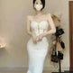 Rhinestone Waist-tight Hip Lotus Leaf Fishtail Gown - EX-STOCK CANADA