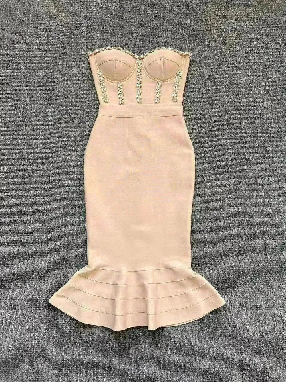 Rhinestone Waist-tight Hip Lotus Leaf Fishtail Gown - EX-STOCK CANADA