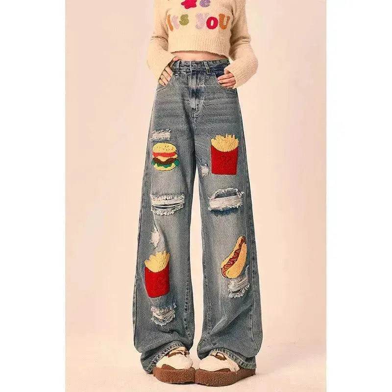 Ripped Jeans Women Loose Straight Wide Leg Oversized Trousers - EX-STOCK Canada