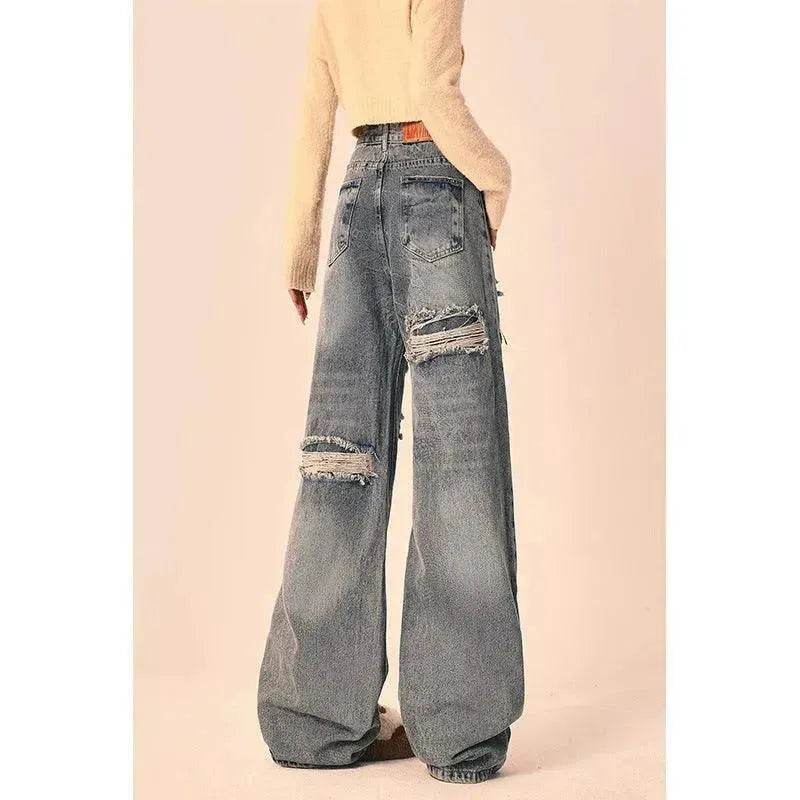 Ripped Jeans Women Loose Straight Wide Leg Oversized Trousers - EX-STOCK Canada