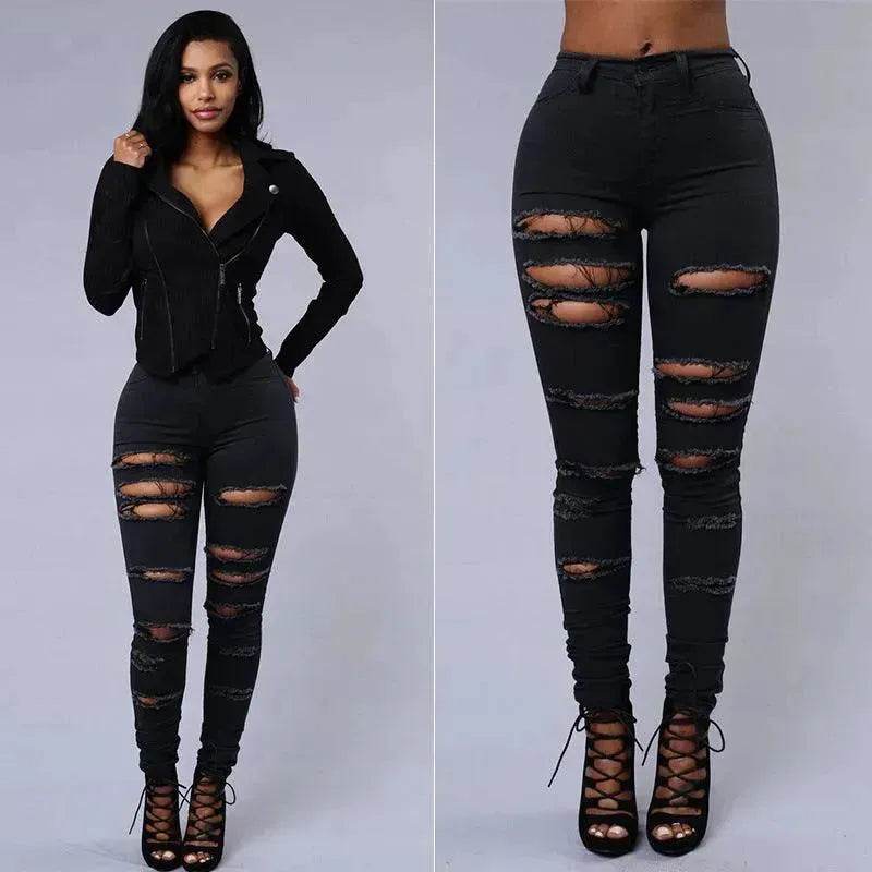 Ripped Jeans Women Skinny Trousers Casual High Waist Pencil Pants - EX-STOCK Canada