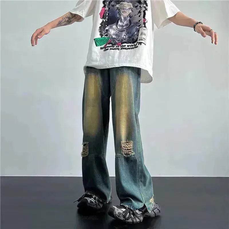 Ripped Retro Blue Contrast Color Jeans - EX-STOCK Canada