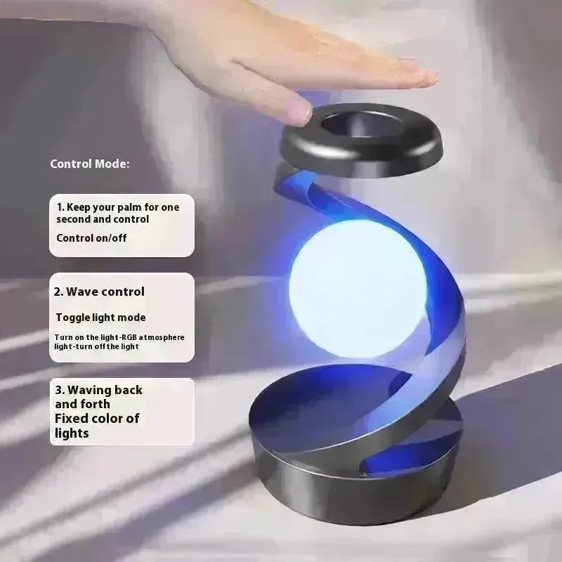 Rotating Moon Desk Night Light Wireless Phone Charging LED Night Light Decorative Desktop Night Lamp Motion Sensor Night Light - EX-STOCK CANADA