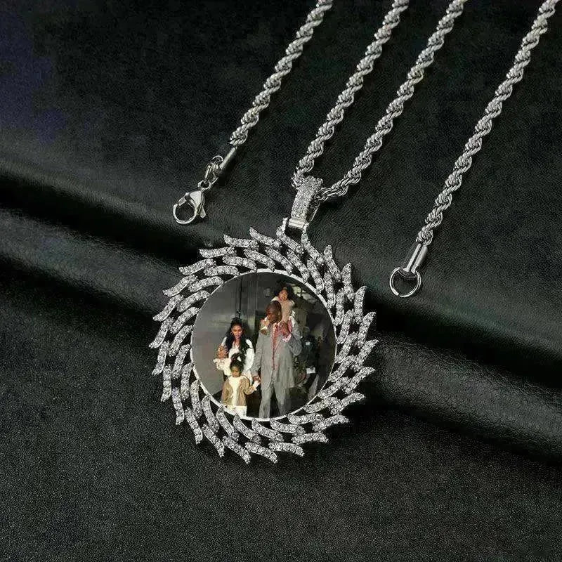Round Diamond Sun Flower Frame Couple Commemorative Necklace - EX-STOCK CANADA