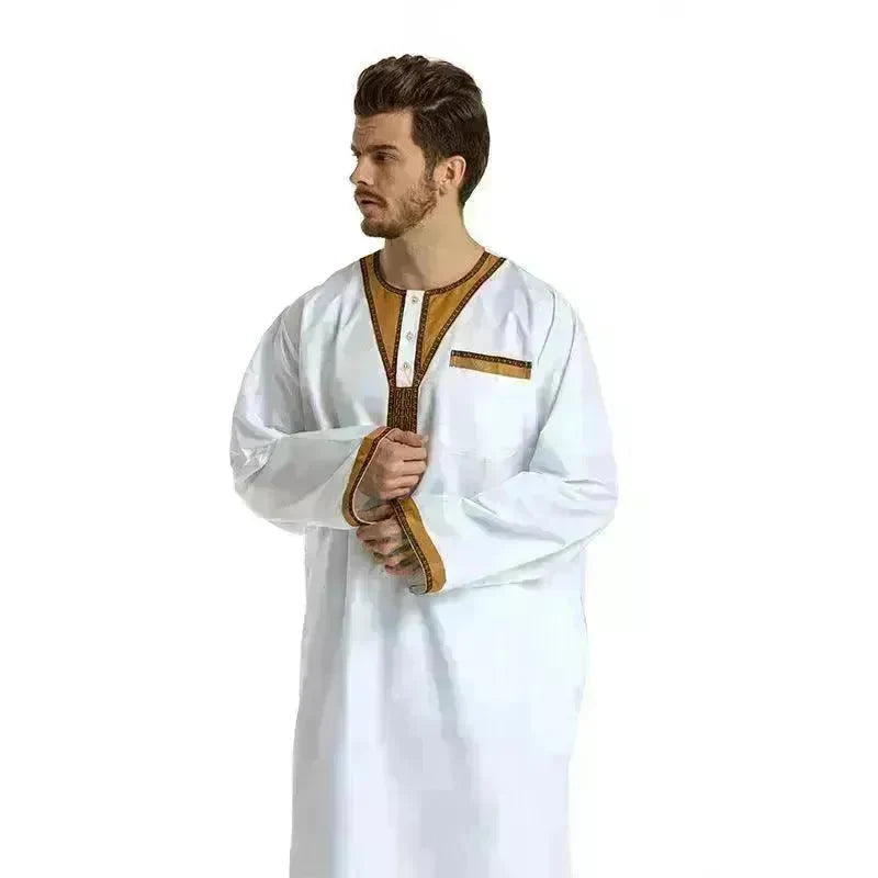 Round Neck Stitching Long-Sleeved Arab Hui Robe Male - EX-STOCK CANADA
