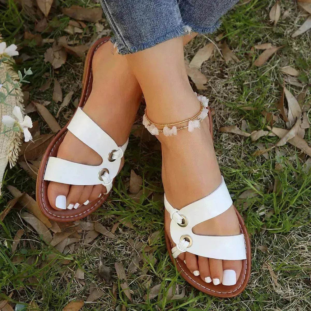 Round Toe Flat Sandals Summer Fashion Casual Non-slip Slides Shoes For Women - EX-STOCK Canada