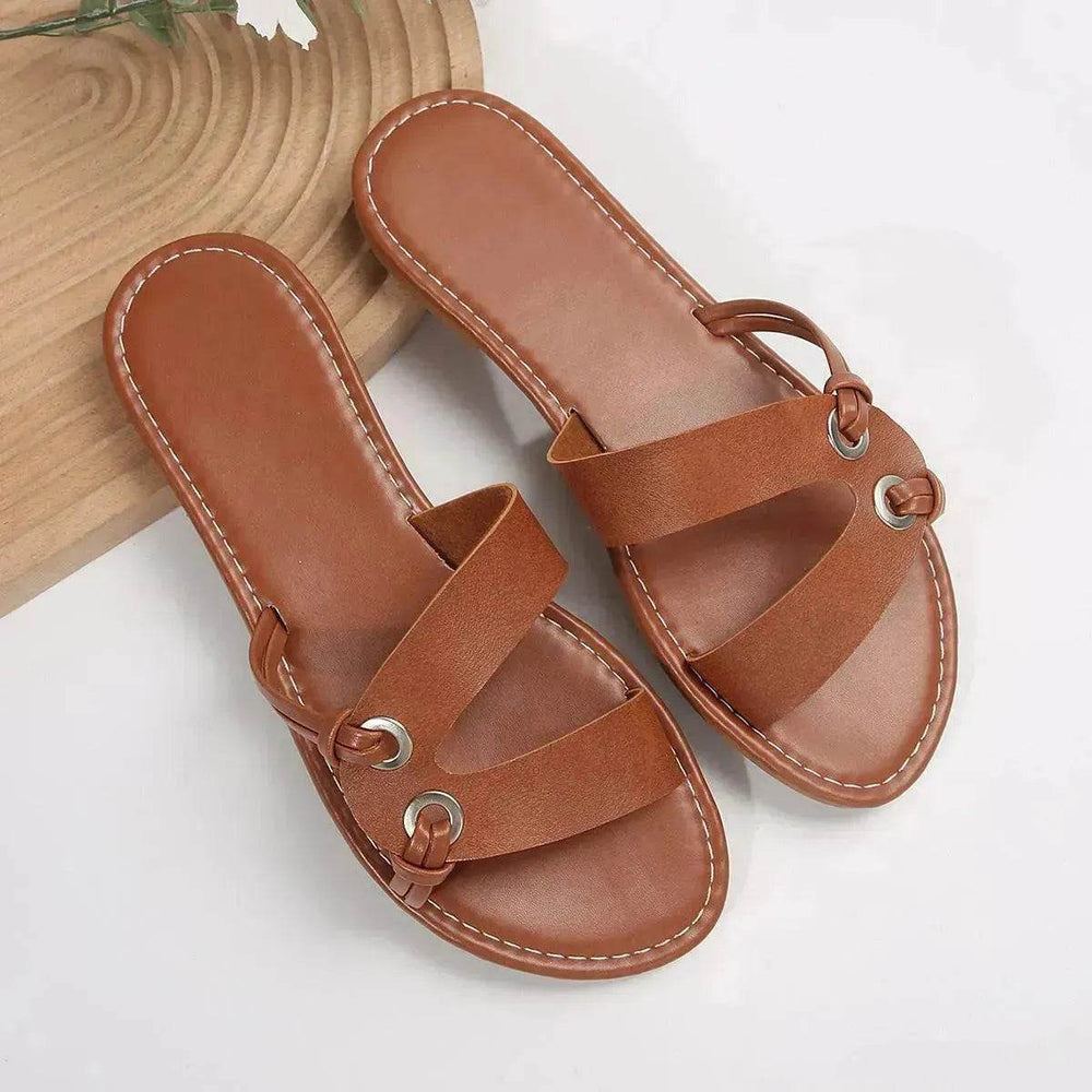 Round Toe Flat Sandals Summer Fashion Casual Non-slip Slides Shoes For Women - EX-STOCK Canada