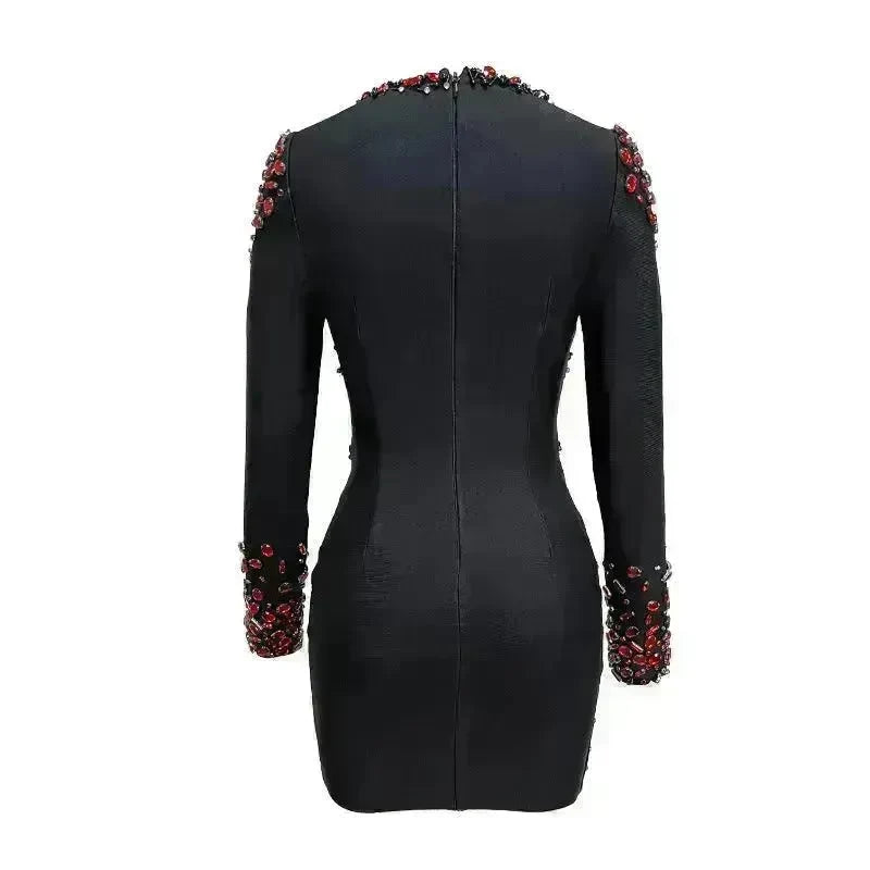 Ruby Beaded Low-cut See-through Dress - EX-STOCK CANADA