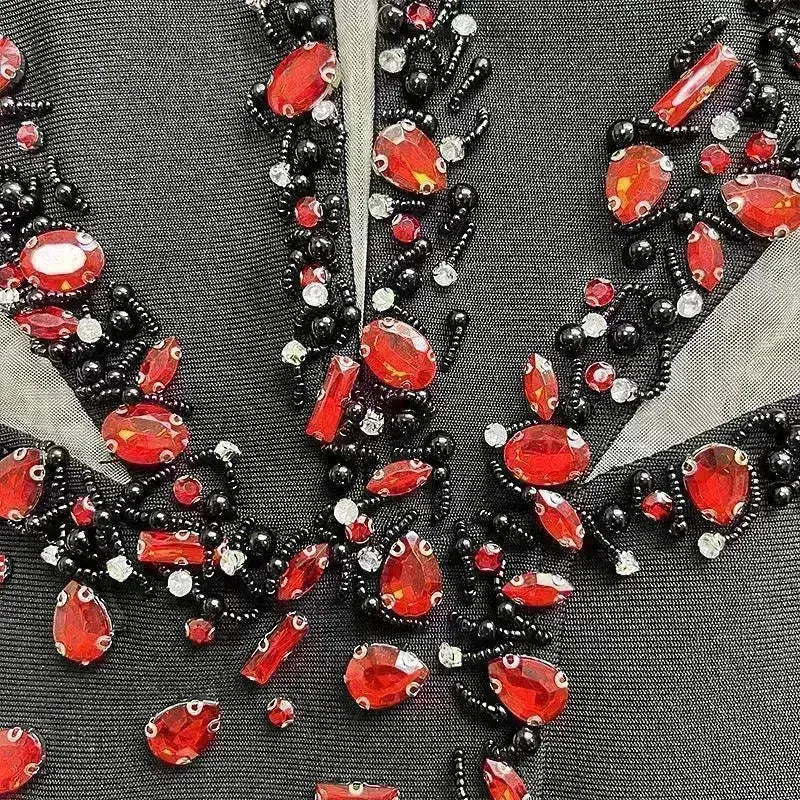 Ruby Beaded Low-cut See-through Dress - EX-STOCK CANADA