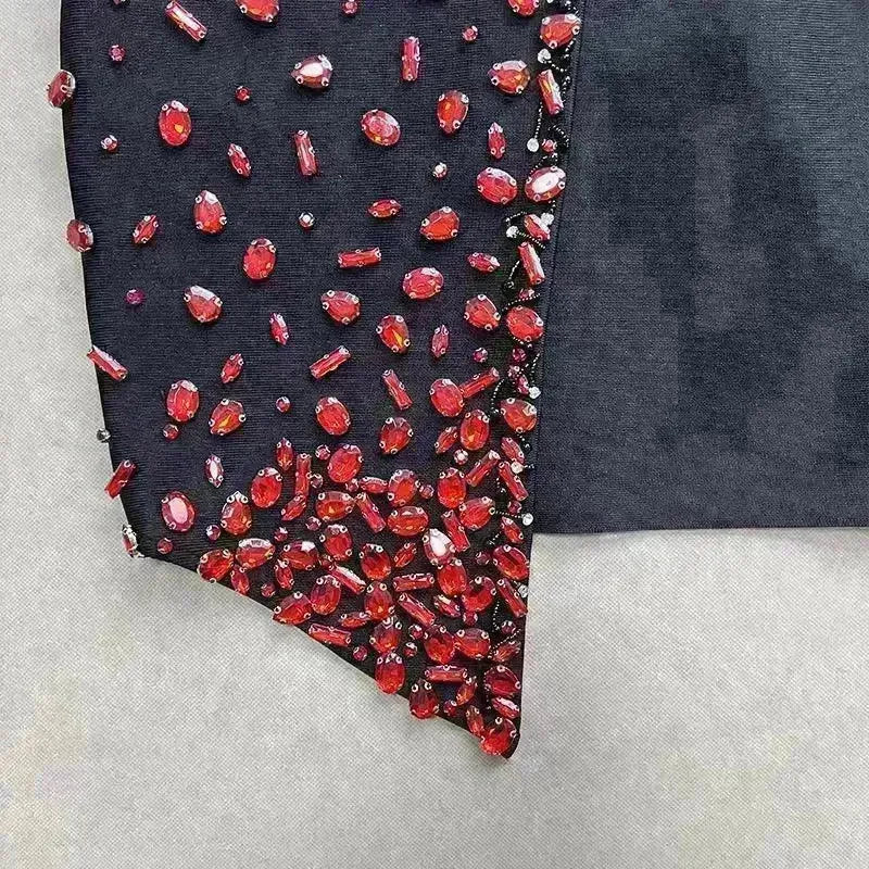 Ruby Beaded Low-cut See-through Dress - EX-STOCK CANADA