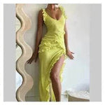 Ruffle Thigh High Split Dress Women Charming Spaghetti Strap Square Neck Backless Suspender Dresses For Evening Party Clothing - EX-STOCK Canada