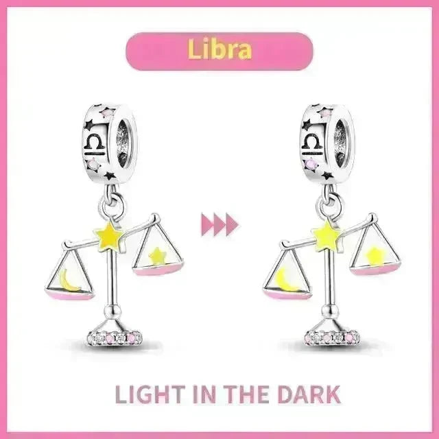 S925 Silver Colorful Luminous Twelve Constellation Pendant - EX-STOCK CANADA