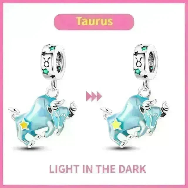 S925 Silver Colorful Luminous Twelve Constellation Pendant - EX-STOCK CANADA