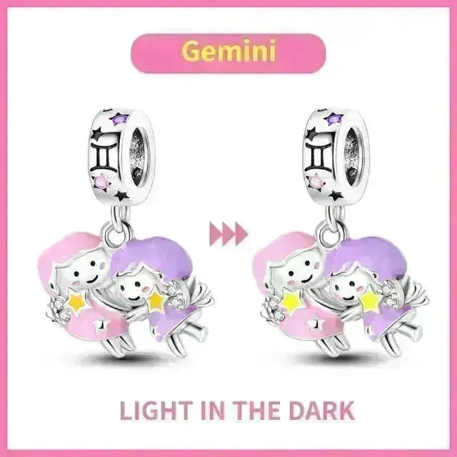 S925 Silver Colorful Luminous Twelve Constellation Pendant - EX-STOCK CANADA
