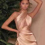 Satin Halter Cross Backless Split Dress - EX-STOCK CANADA