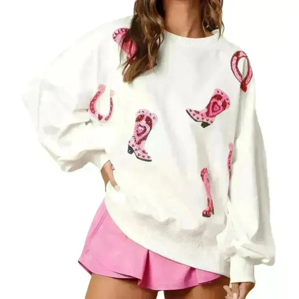 Sequined Boots Color Matching Top Long-sleeved Sweater For Women - EX-STOCK CANADA