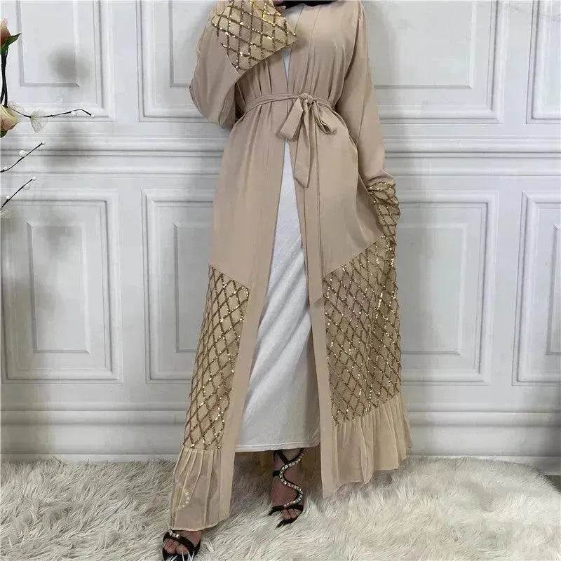 Sequined Embroidered Outerwear Robe Turkey Arab Dubai Middle East Women's Chiffon Cardigan Abaya Dress - EX-STOCK Canada