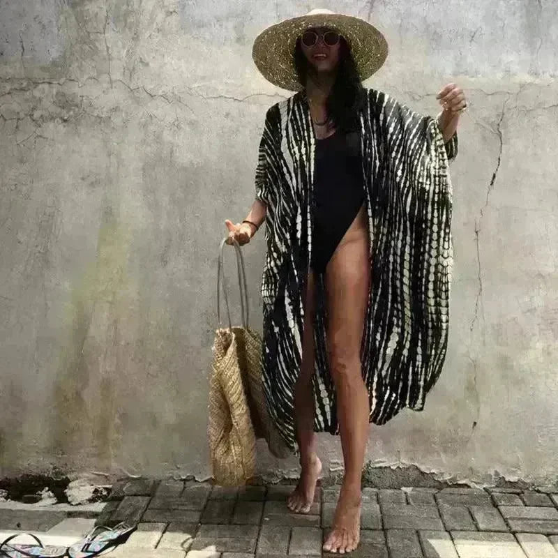 Sexy Bikini Cover-ups Boho Printed Fringed Long Kimono Carfigan Tunic Women Plus Size Beach Wear Swim Suit - EX-STOCK CANADA