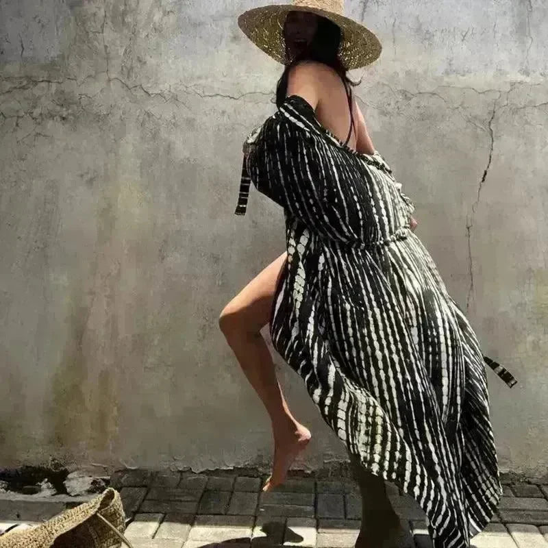 Sexy Bikini Cover-ups Boho Printed Fringed Long Kimono Carfigan Tunic Women Plus Size Beach Wear Swim Suit - EX-STOCK CANADA