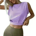 Sexy Navel-Exposed Sweatshirt Summer Loose Sleeveless T-Shirt Running Fitness Yoga Crop Tops Tank Tops For Women. - EX-STOCK CANADA